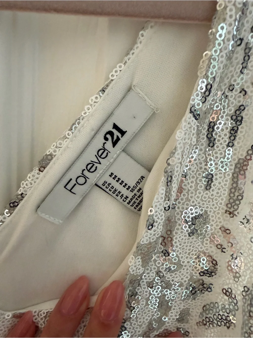 Forever 21 White & Silver Sequined V-Neck Mini Dress